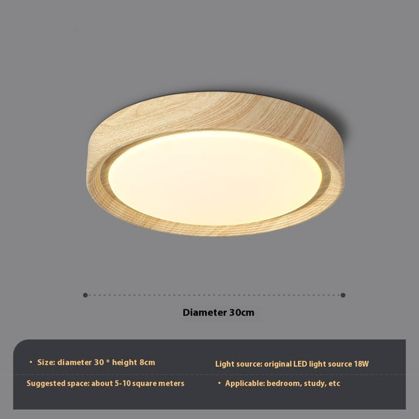 Einfache runde Deckenlampe für Schlafzimmer mit Holzmaserung