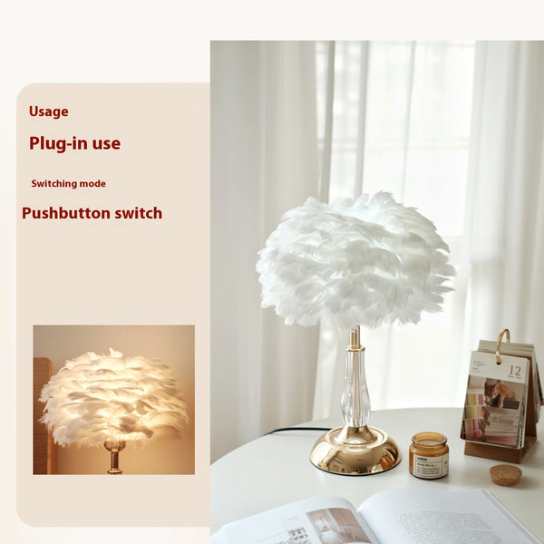 Lampe de chevet de chambre à coucher en plumes