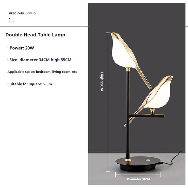 Lampe de table de chambre à coucher créative en forme d'oiseau nordique