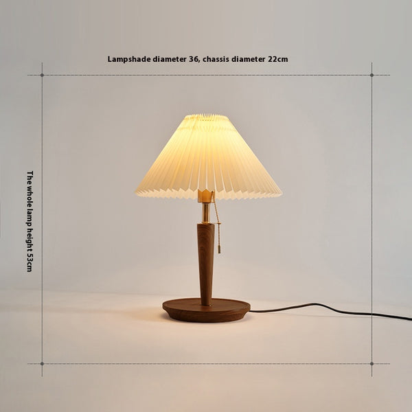 Vintage Massivholz Plissee Tischlampe