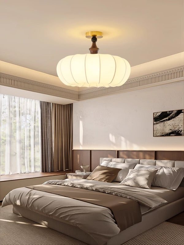 Plafonnier de chambre en tissu et bois massif