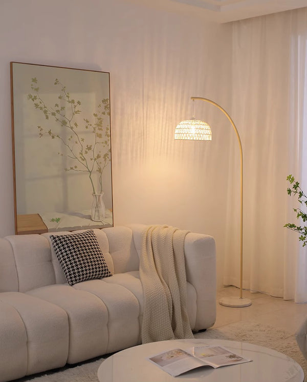 Vintage Cream Rattan weaving Floor Lamp