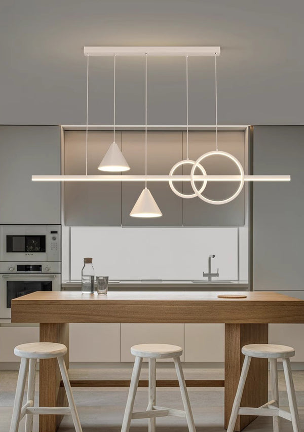 Lustre de restaurant à longue bande géométrique créative minimaliste