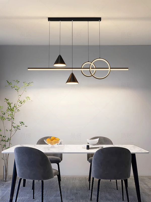 Lustre de restaurant à longue bande géométrique créative minimaliste