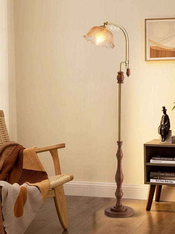 French vintage walnut floor lamp