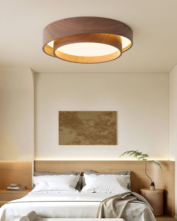 Japanese walnut color double-layer ceiling lamp