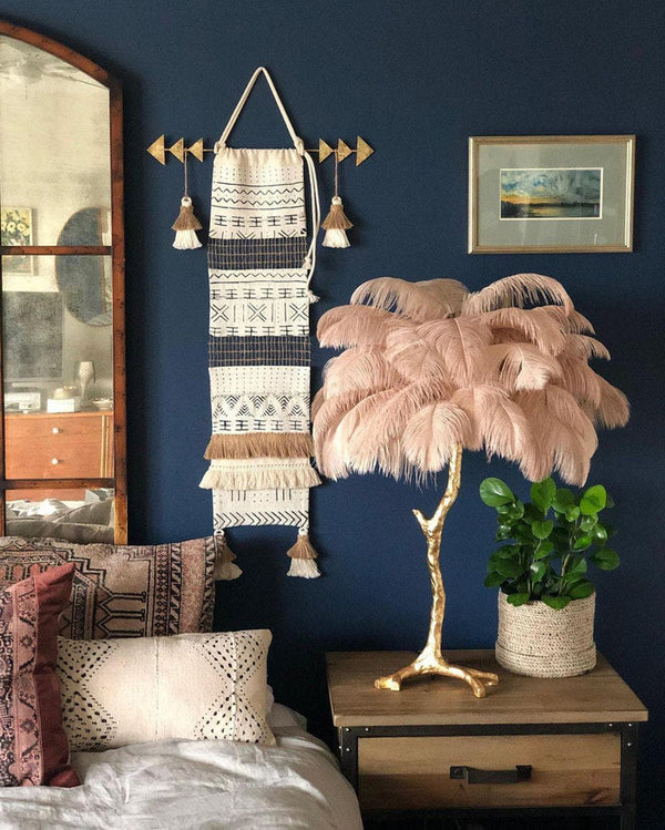 All copper ostrich feather table lamp