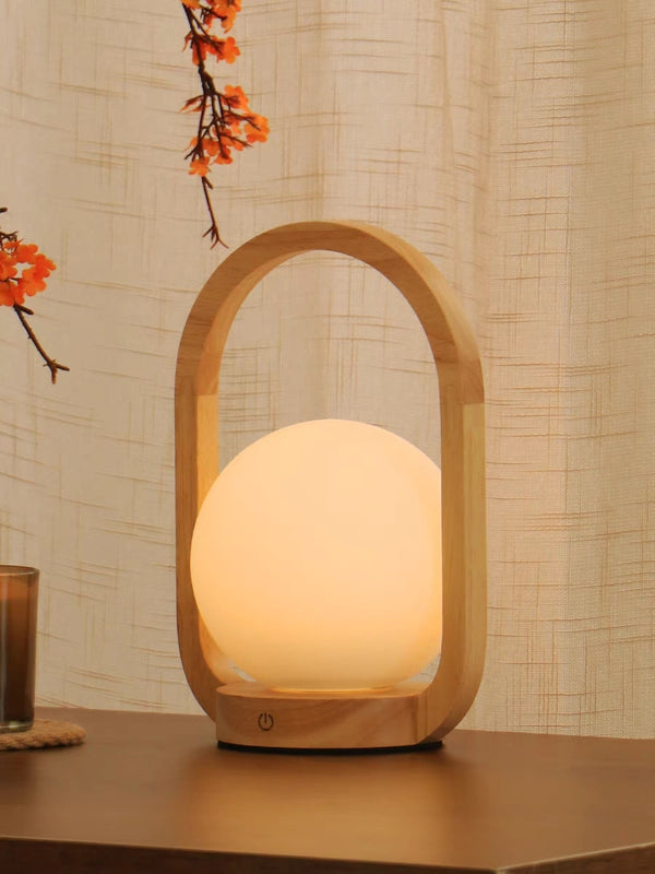 Vintage solid wood portable table lamp