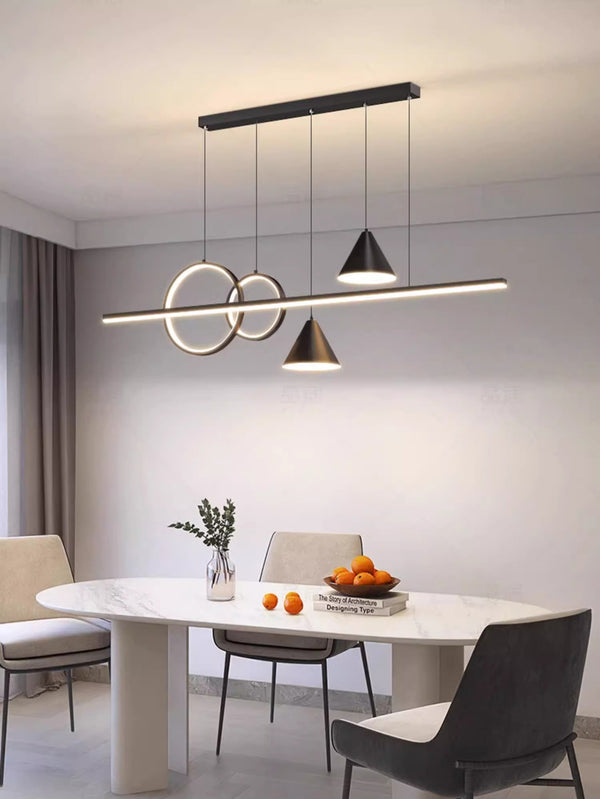 Lustre de restaurant à longue bande géométrique créative minimaliste