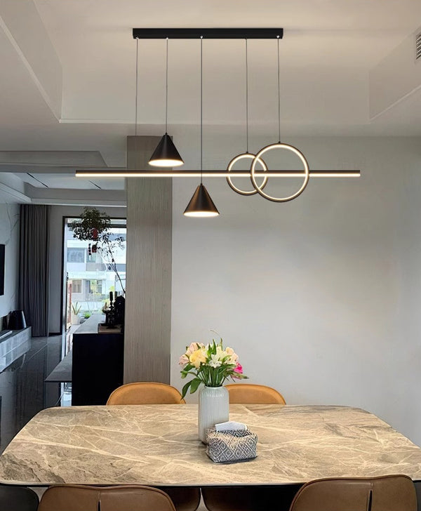 Lustre de restaurant à longue bande géométrique créative minimaliste