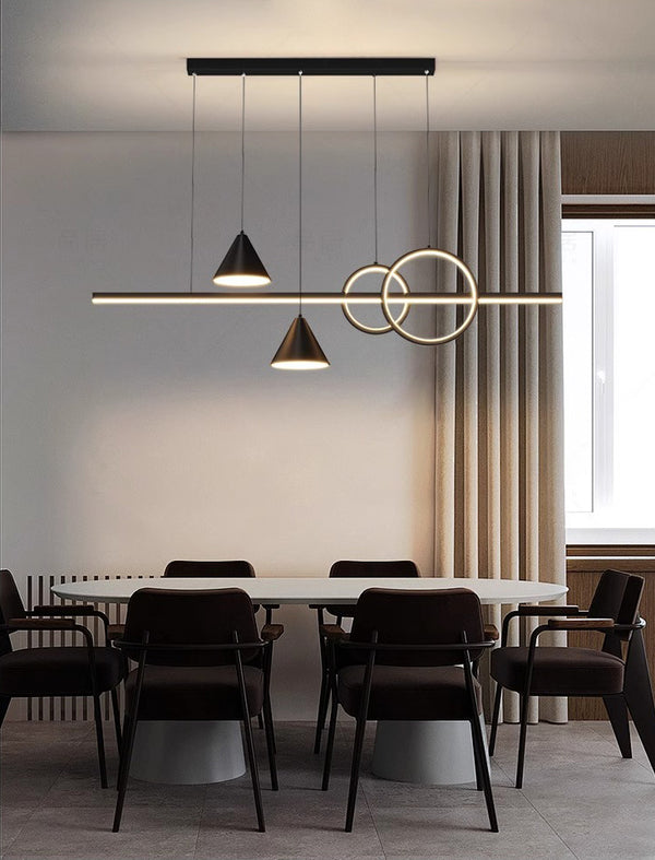 Lustre de restaurant à longue bande géométrique créative minimaliste