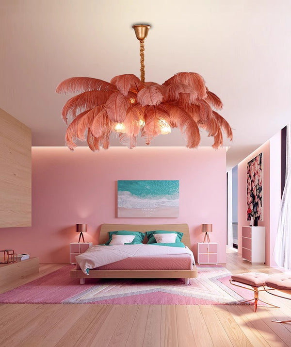 Creative personality all-copper ostrich feather chandelier