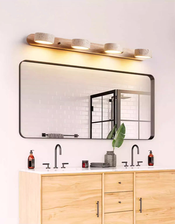 Applique murale LED en bois massif et travertin jaune pour miroir