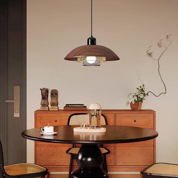 Vintage walnut wood grain dining room chandelier