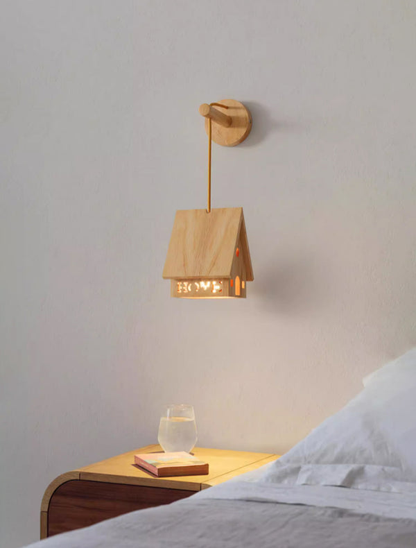 Nordic Japanese style solid wood bedroom bedside cabin wall lamp