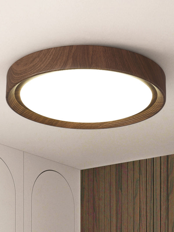 Einfache runde Deckenlampe für Schlafzimmer mit Holzmaserung