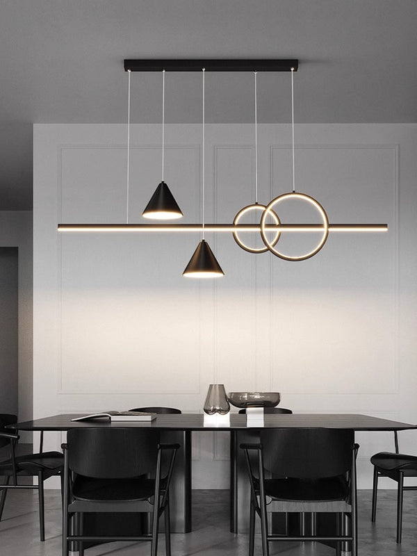 Lustre de restaurant à longue bande géométrique créative minimaliste