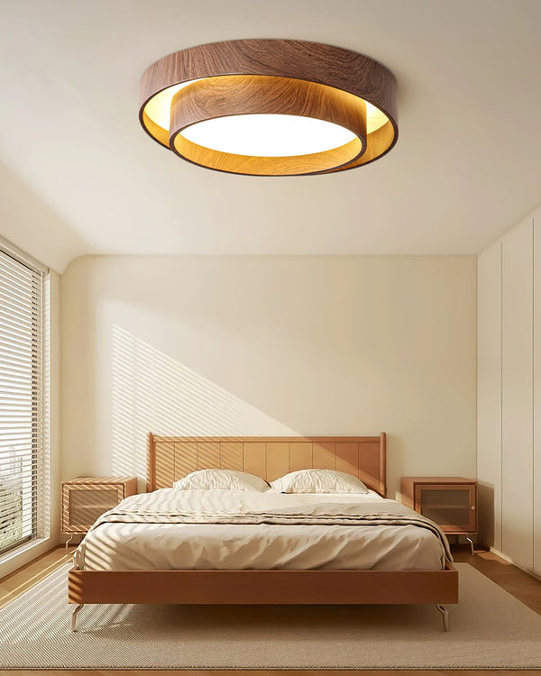 Japanese walnut color double-layer ceiling lamp