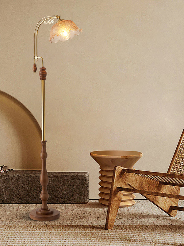 French vintage walnut floor lamp