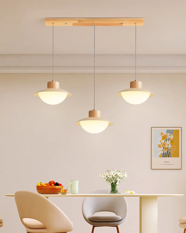 Lustre de salle à manger original en bois de style crème