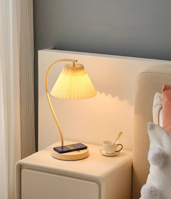 Cream Pleated Bedroom Table Lamp