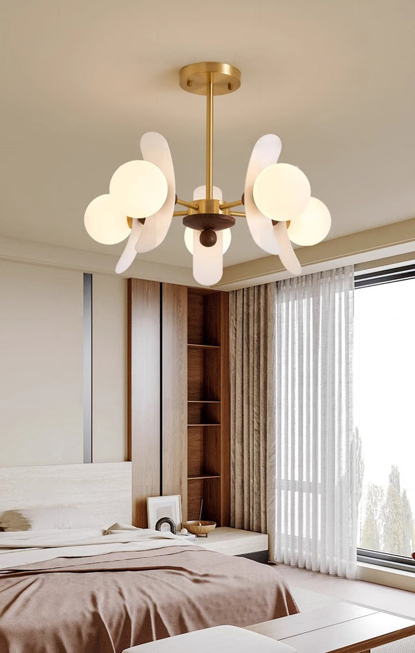 Vintage Walnut Bedroom Living Room Glass Chandelier