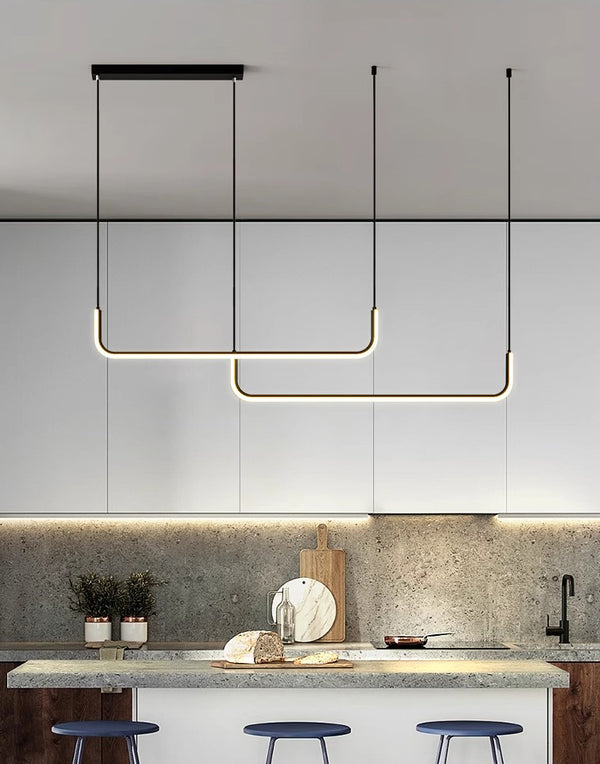 Suspension de salle à manger moderne à LED géométrique à longue bande