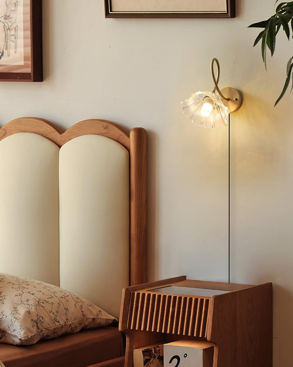 Retro full copper glass bedroom bedside wall lamp