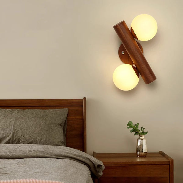 Applique murale de chambre à double tête en bois massif
