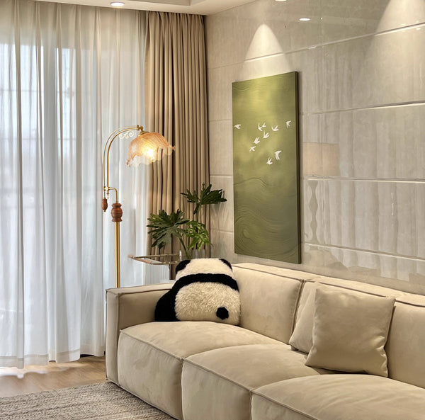 French vintage walnut floor lamp