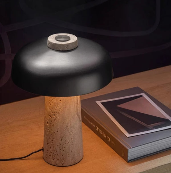 Lampe de table champignon en travertin jaune