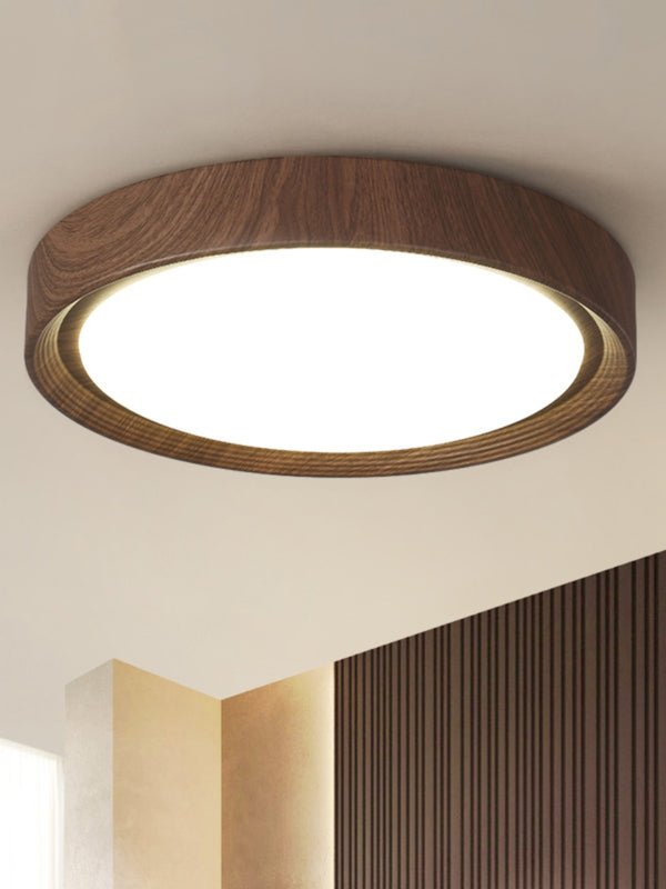 Einfache runde Deckenlampe für Schlafzimmer mit Holzmaserung