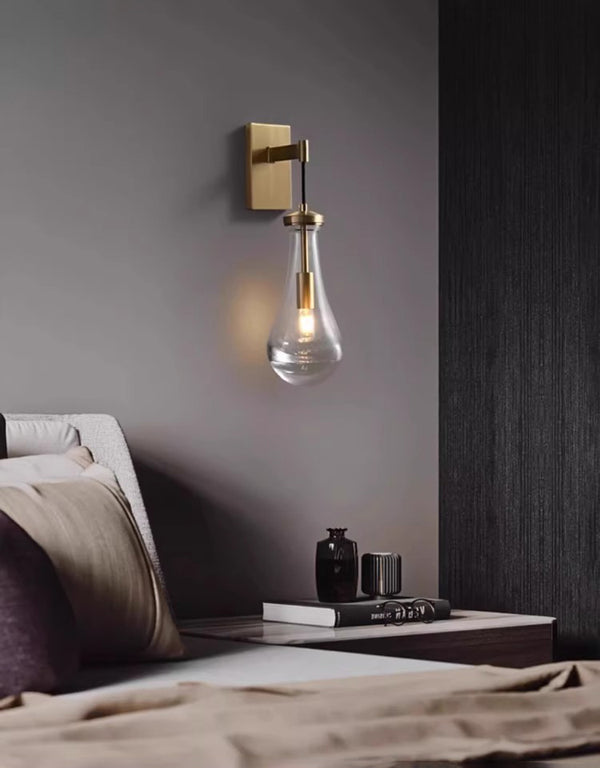 All-copper creative water drop bedroom bedside wall lamp