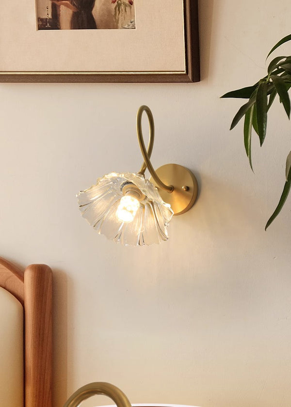Retro full copper glass bedroom bedside wall lamp