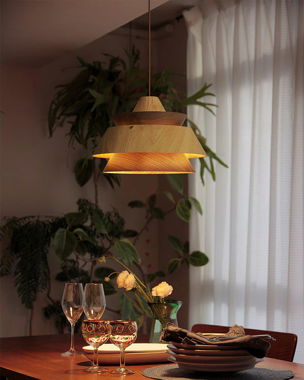 Vintage solid wood flying saucer chandelier