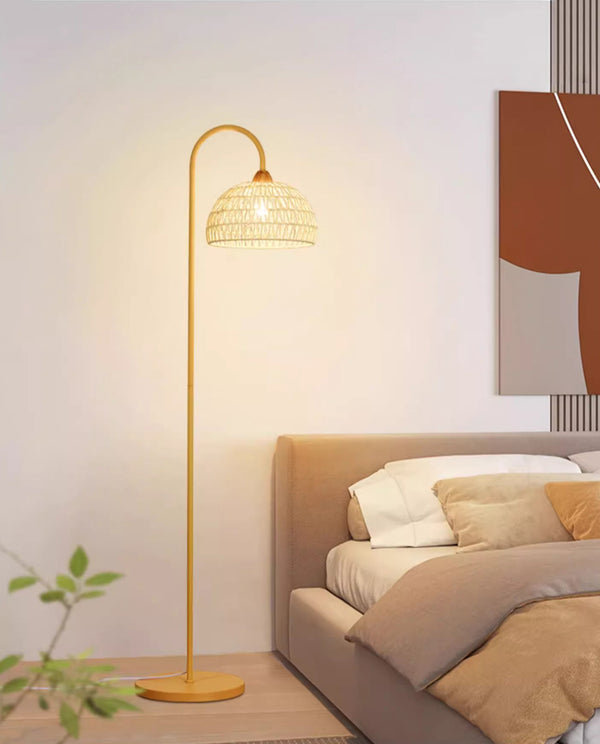 Vintage Cream Rattan weaving Floor Lamp