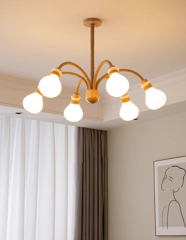 Japanese style solid wood glass bedroom chandelier