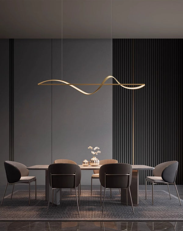 Lustre de restaurant créatif à longue bande, entièrement en cuivre