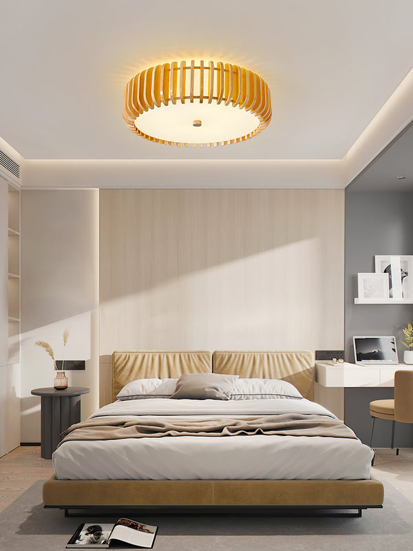 Japanese style solid wood round ceiling lamp