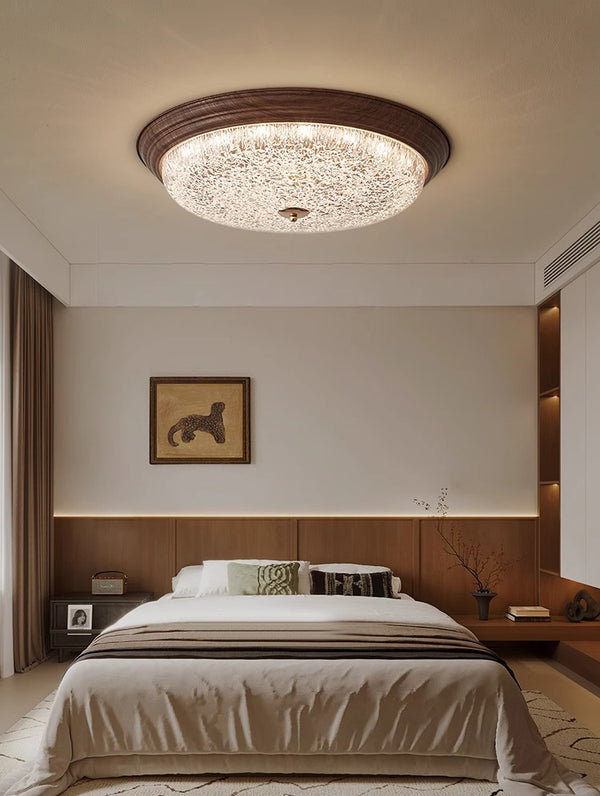 Plafonnier de chambre rond de couleur noyer rétro