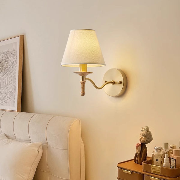 All copper solid wood bedside wall lamp