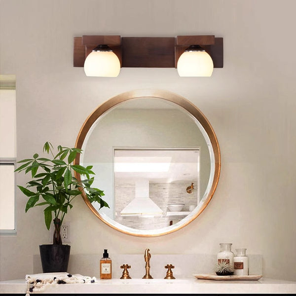 Solid wood bathroom wall light