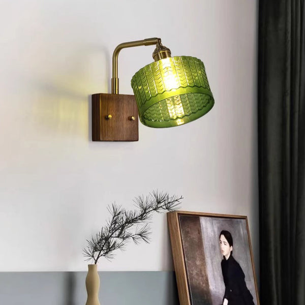 Japanese style retro glass bedroom bedside wall lamp