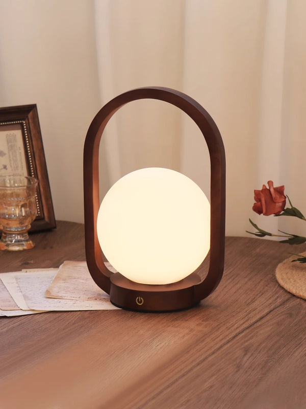 Vintage solid wood portable table lamp