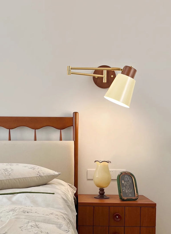 Medieval style solid wood foldable swing arm wall lamp