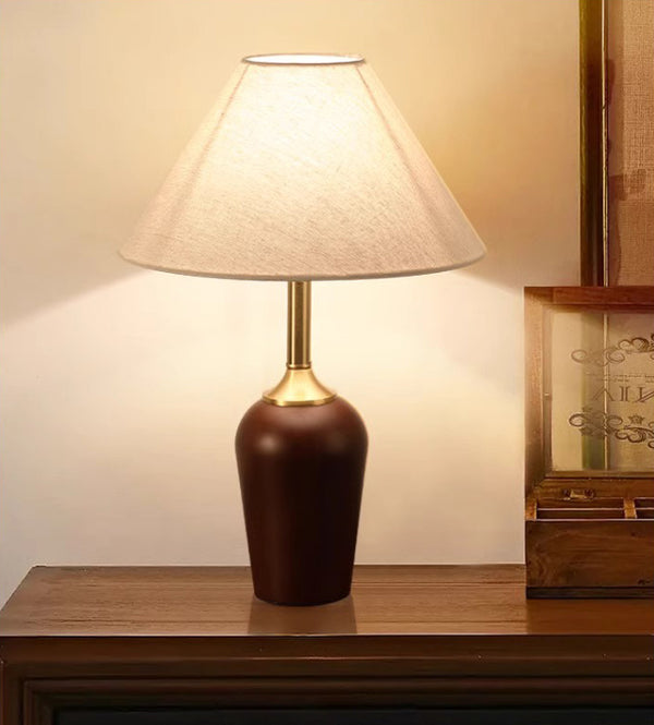 Lampe de table d'étude de chambre à coucher rétro en bois massif entièrement en cuivre