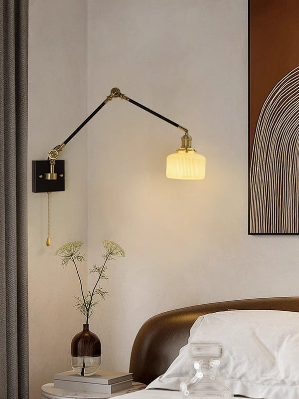 Medieval style bedroom bedside retro movable rocker arm wall lamp