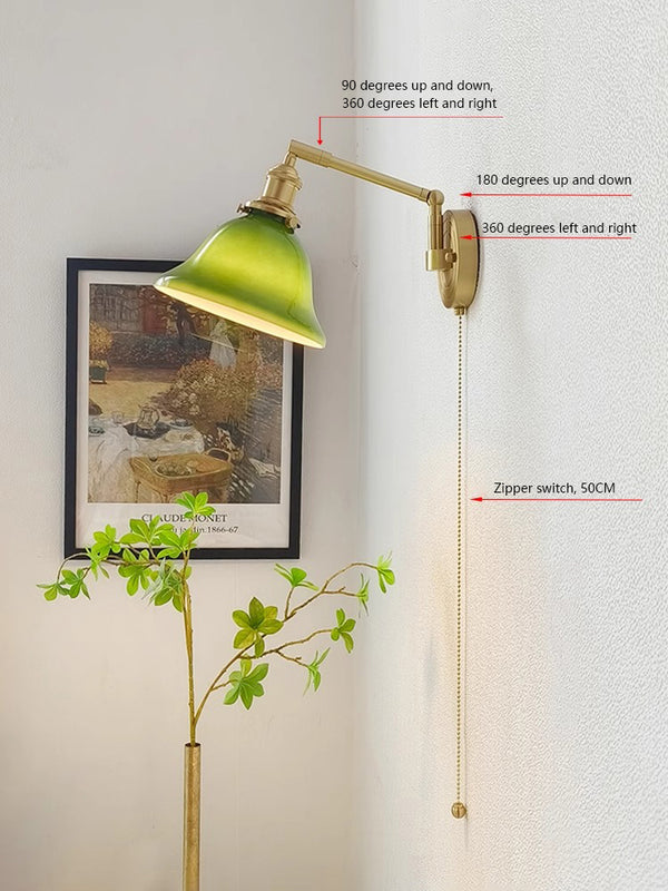 Nordic retro Japanese style long arm telescopic with switch bedroom bedside reading wall lamp