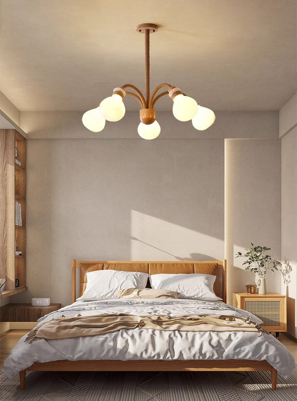 Japanese style solid wood glass bedroom chandelier
