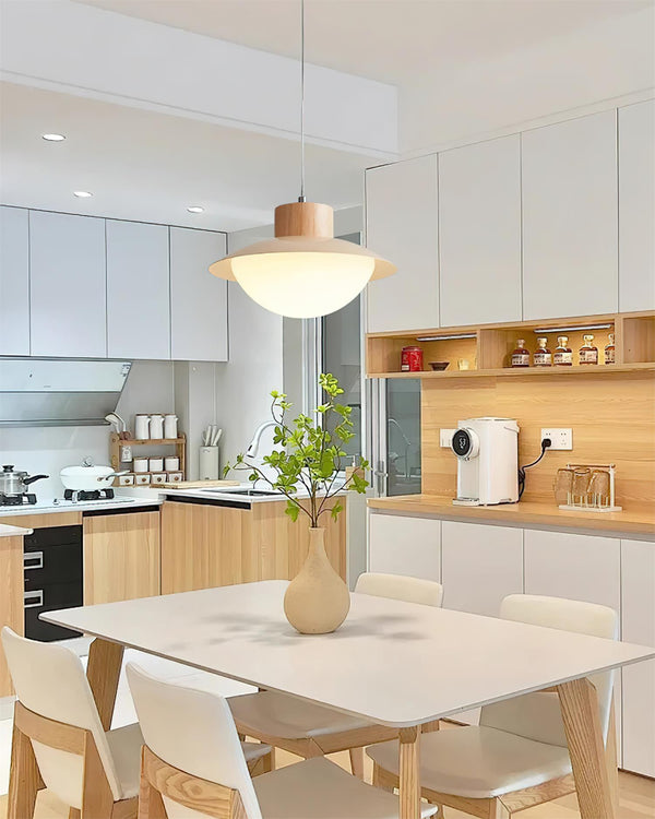 Lustre de salle à manger original en bois de style crème